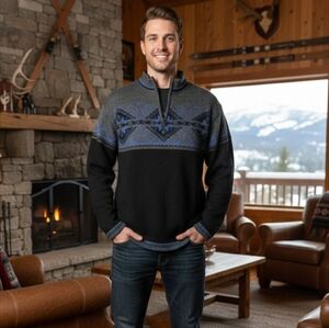 Obermeyer Wool 1/4 Zip Sweater Snowflake Nordic Fair Isle Vintage Ski Size Med